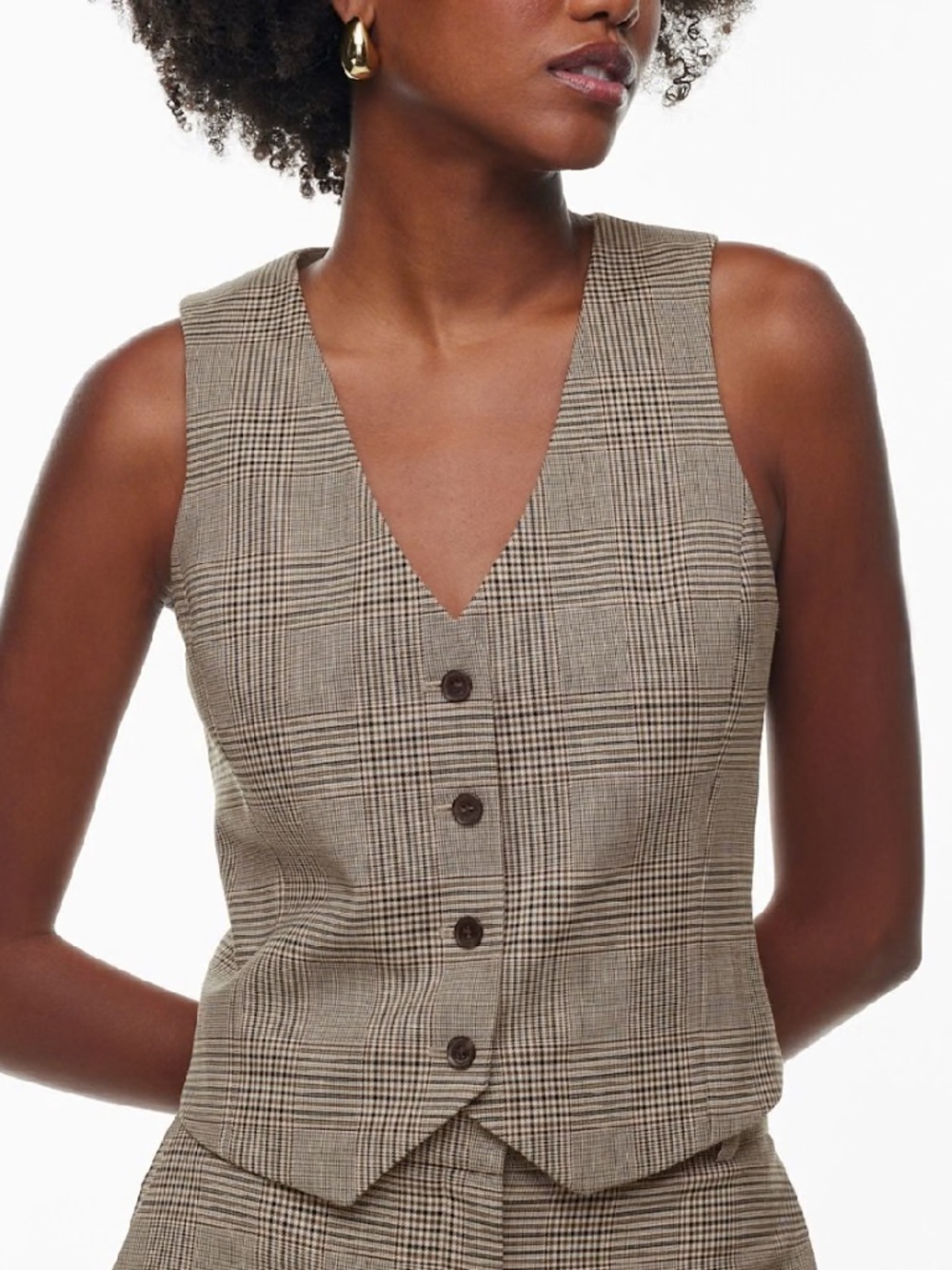 Babaton Deniro Brown Cream Plaid Tailored Suit Vest | Size 2 | NWOT